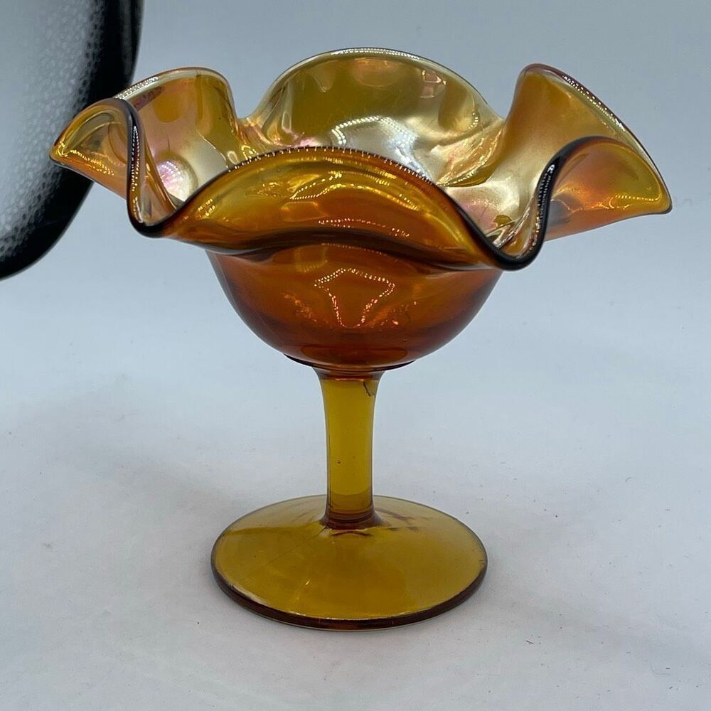 Antique Fenton Marigold Carnival glass compote.